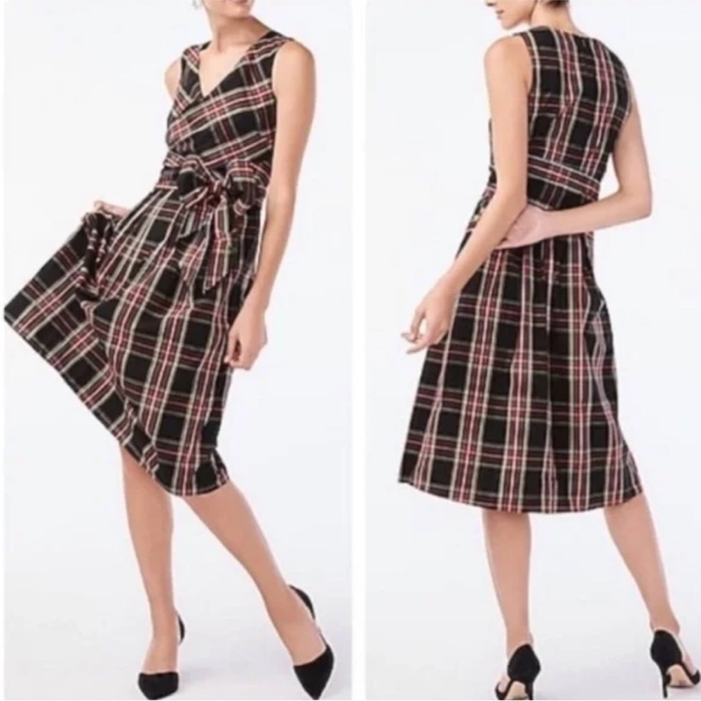 J CREW Tartan Plaid Midi Dress Stretch Cotton Size 10 holiday Christmas preppy